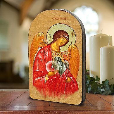 G.Debrekht Saint Michael Archangel Wooden Gold Plated Orthodox Christian Sacred Icon Inspirational Icon Decor