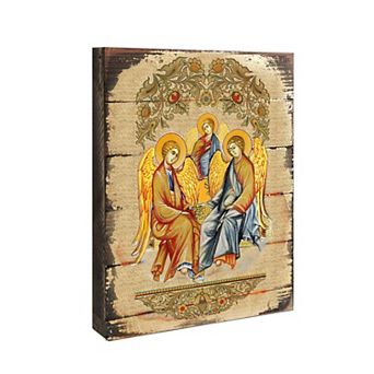 G.Debrekht Old Testament Trinity Wooden Gold Plated Religious Orthodox Sacred Icon Inspirational Icon Décor
