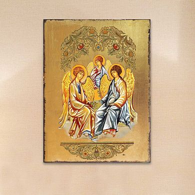 G.Debrekht Old Testament Trinity Wooden Gold Plated Religious Orthodox Sacred Icon Inspirational Icon Décor