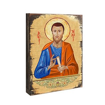 G.Debrekht Saint Jude Wooden Gold Plated Religious Christian Sacred Icon Inspirational Icon Décor