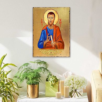 G.Debrekht Saint Jude Wooden Gold Plated Religious Christian Sacred Icon Inspirational Icon Décor