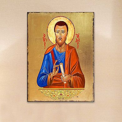 G.Debrekht Saint Jude Wooden Gold Plated Religious Christian Sacred Icon Inspirational Icon Décor