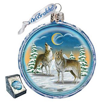 G.Debrekht Winter Wolves Cut Ball Glass Ornament by G. DeBrekht DecorWildlife Holiday Decor - 764-011
