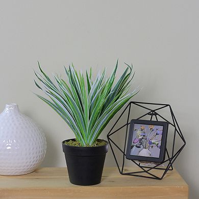 13" Artifical Two Toned Green Potted Grass Plant