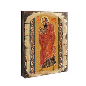 G.Debrekht Saint Paul Wooden Gold Plated Religious Christian Sacred Icon Inspirational Icon Décor