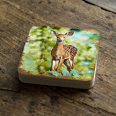 Forest Deer Wooden Cork Coasters Gift Set of 4 by Nature Wonders