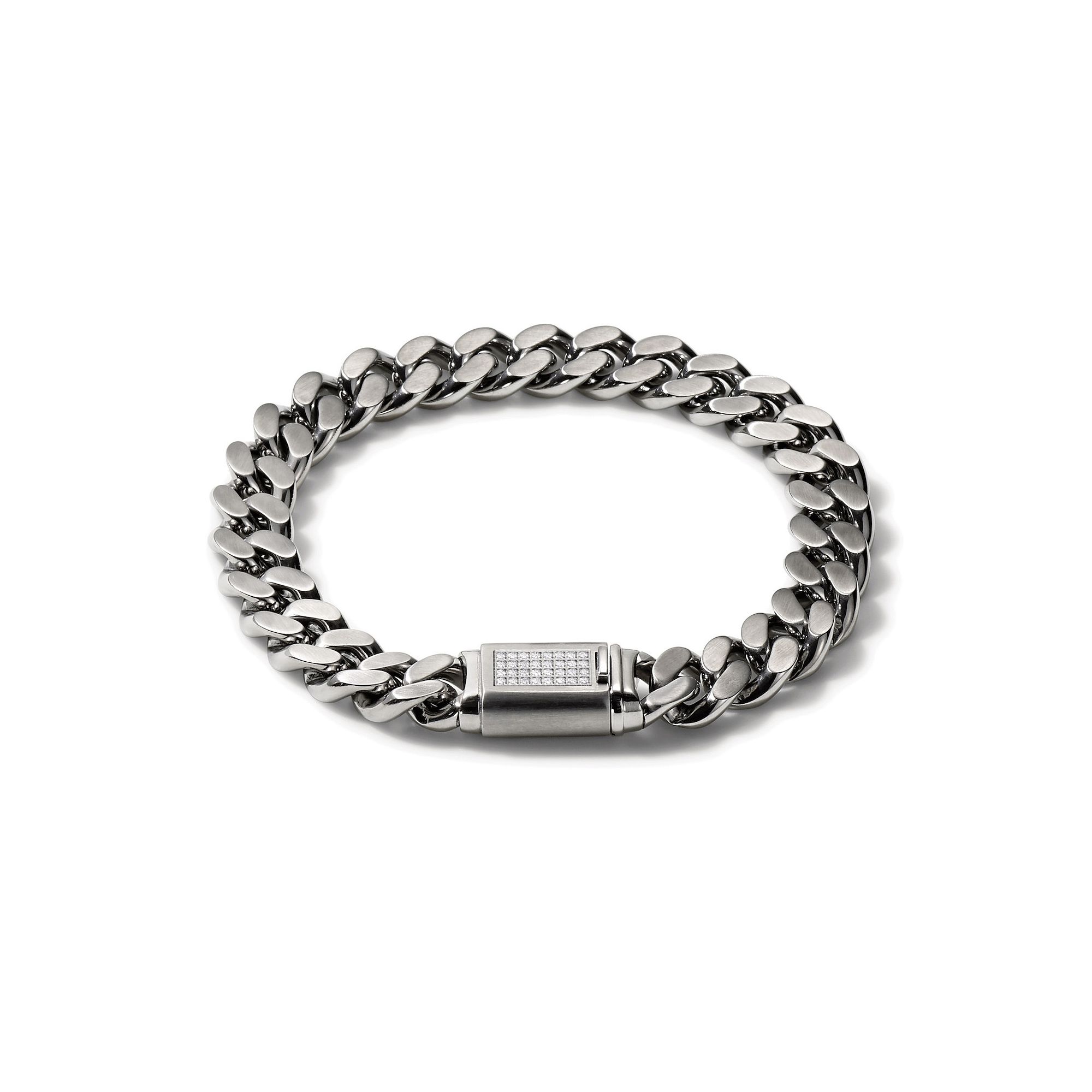 Bulova Mens Stainless Steel Diamond Accent Chain Link Bracelet, Size: 7.5