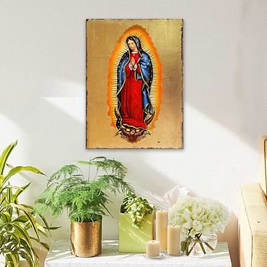 G.Debrekht Lady of Guadalupe Wooden Gold Plated Religious Catholic Sacred Icon Inspirational Icon Décor