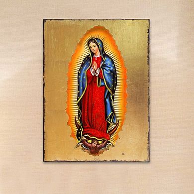 G.Debrekht Lady of Guadalupe Wooden Gold Plated Religious Catholic Sacred Icon Inspirational Icon Décor