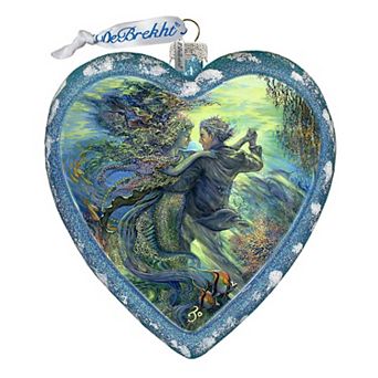 For the Love of a Mermaid Heart Glass Ornament Limited Edition by Josephine Wall
