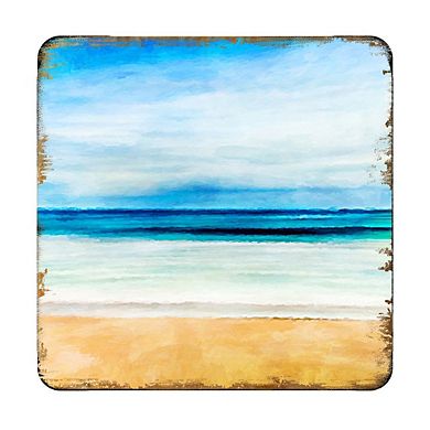 Beach Coastal Wooden Cork Coasters Gift Set of 4 by Nature Wonders