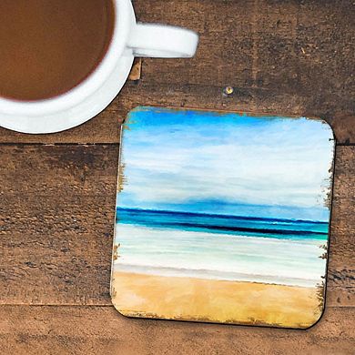 Beach Coastal Wooden Cork Coasters Gift Set of 4 by Nature Wonders