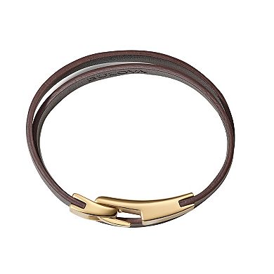 Bulova Men's Gold Tone Stainless Steel & Brown Leather Wrap Bracelet 
