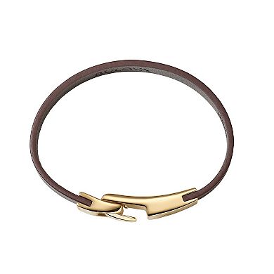 Bulova Men's Gold Tone Stainless Steel & Brown Leather Wrap Bracelet