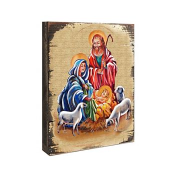 G.Debrekht Holy Family Wooden Gold Plated Religious Christian Sacred Icon Inspirational Icon Décor