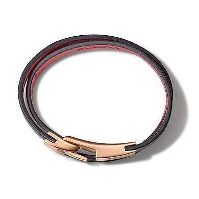 Bulova Men's Latin Grammy Black Leather Wrap Bracelet