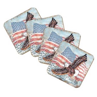 American Eagle Wooden Cork Coasters Gift Set of 4 by Nature Wonders