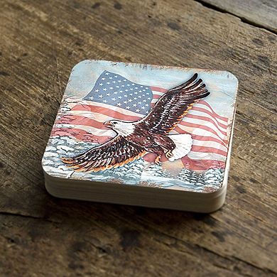 American Eagle Wooden Cork Coasters Gift Set of 4 by Nature Wonders