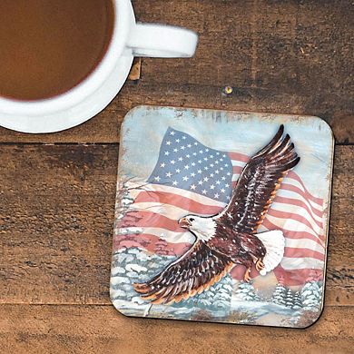 American Eagle Wooden Cork Coasters Gift Set of 4 by Nature Wonders