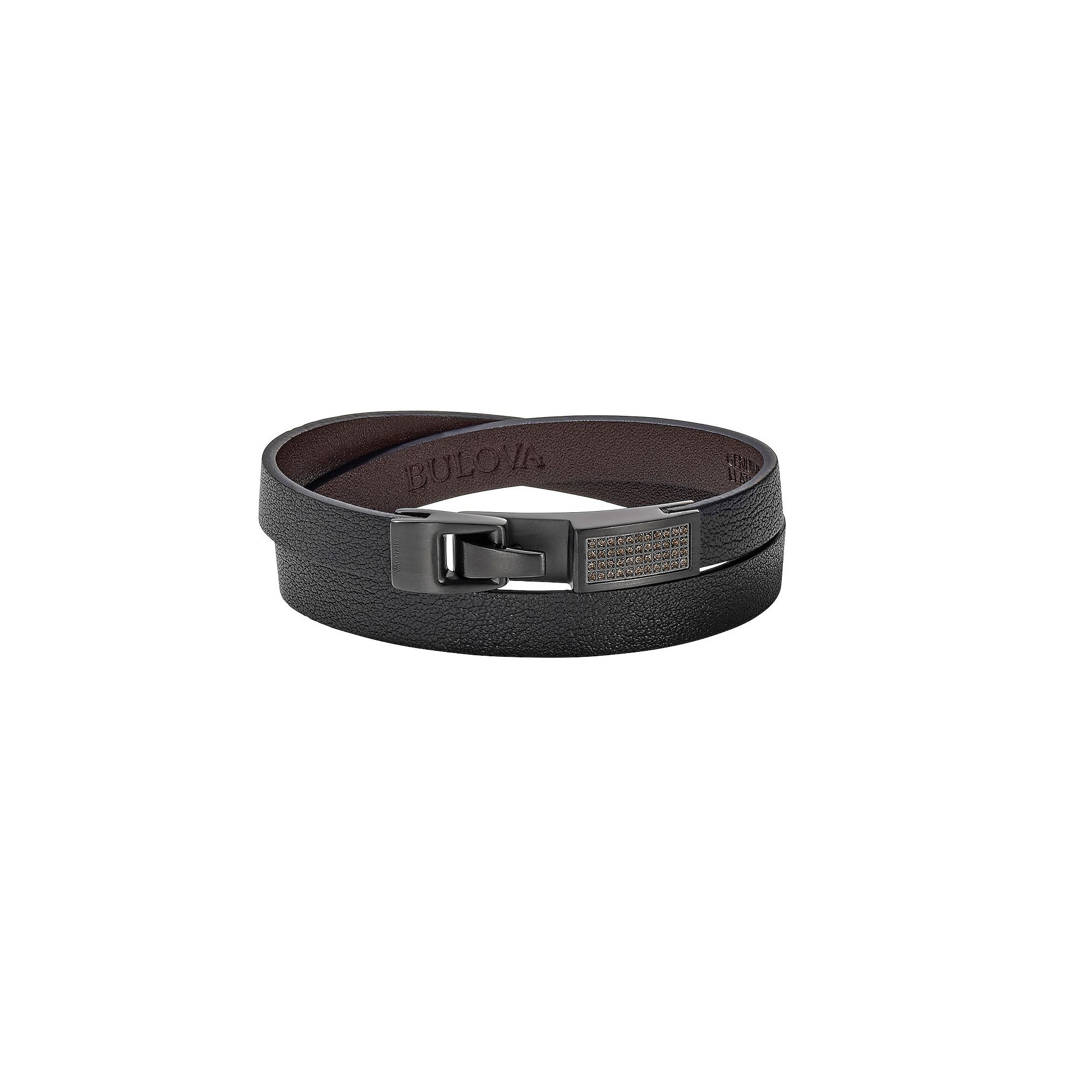 Bulova Mens Precisionist Black Diamond Accent & Black Leather Double Wrap
