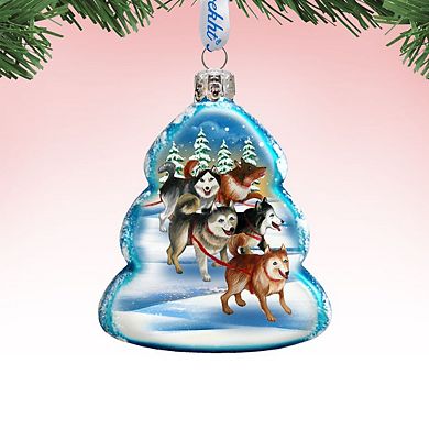 Designocracy Sleigh Dogs Mercury Glass Ornament by G. DeBrekht Wildlife Holiday Decor