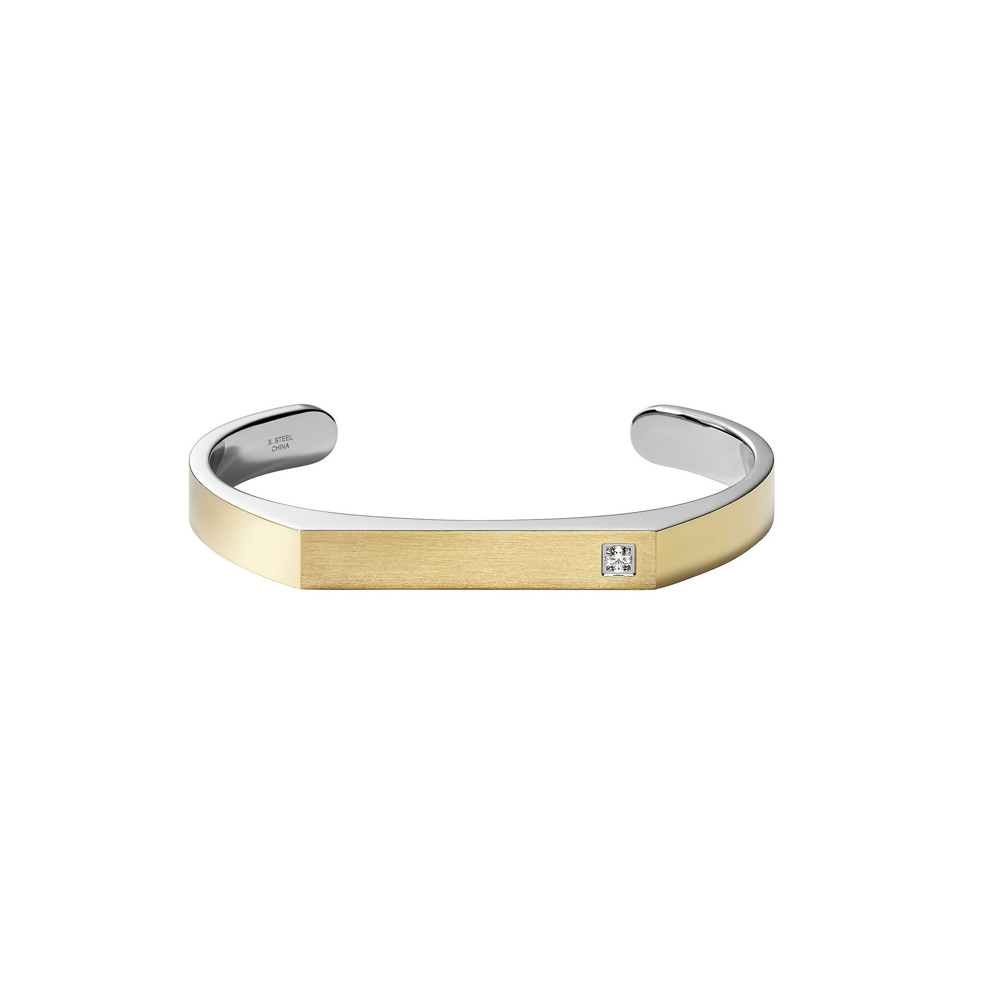Bulova Mens Two-Tone Stainless Steel Diamond Accent Cuff Bracelet, Size: 