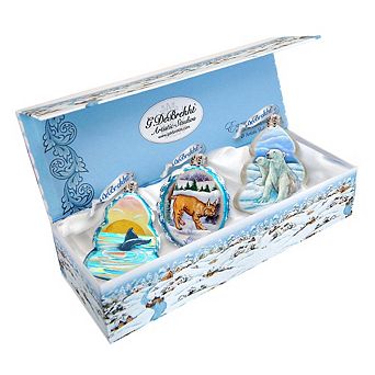 Designocracy Wildlife Mercury Glass Ornaments Set of 3 by G. DeBrekht Wildlife Holiday Decor