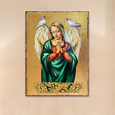 G.Debrekht Praying Angel Wooden Gold Plated Religious Christian Sacred Icon Inspirational Icon Décor