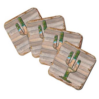 Cactus Wooden Cork Coasters Gift Set of 4 by Nature Wonders