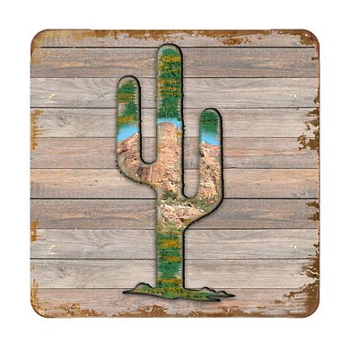 Cactus Wooden Cork Coasters Gift Set of 4 by Nature Wonders
