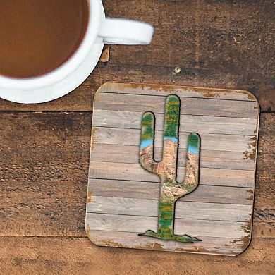 Cactus Wooden Cork Coasters Gift Set of 4 by Nature Wonders