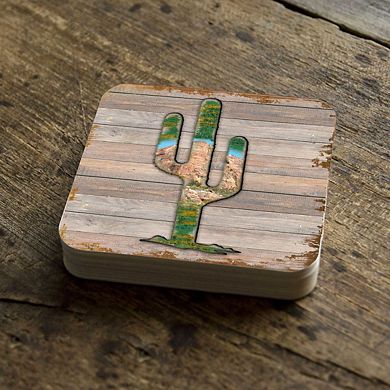 Cactus Wooden Cork Coasters Gift Set of 4 by Nature Wonders