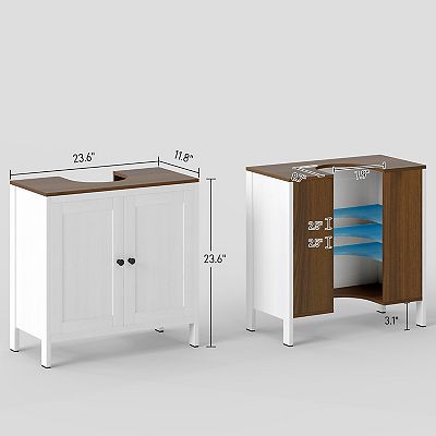 Kleankin Tall Bathroom Storage Cabinet, Freestanding Tower Cabinet with 3 Open Shelves and Adjustable Shelf, Antique White - Macy's