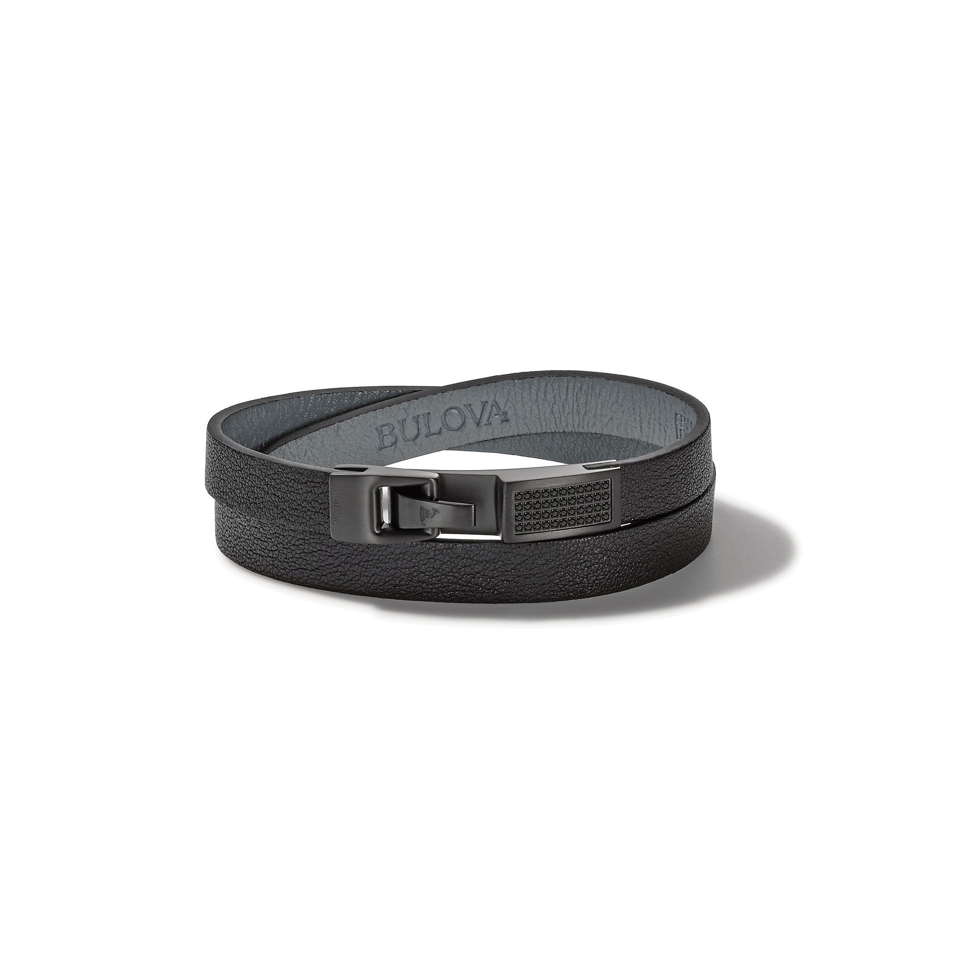 Bulova Mens Latin Grammy Black Diamond Accent & Leather Double Wrap Brace