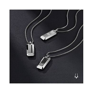 Bulova Men's Precisionist Stainless Steel Diamond Accent Dog Tag Pendant Necklace