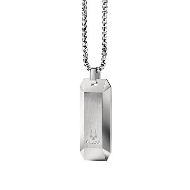 Bulova Men's Precisionist Stainless Steel Diamond Accent Dog Tag Pendant Necklace