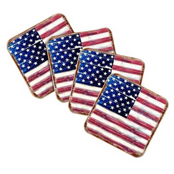 American Freedom Wooden Cork Coasters Gift Set of 4 by Nature Wonders