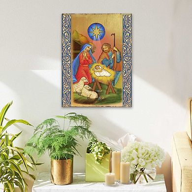G.Debrekht Nativity Birth Wooden Gold Plated Religious Orthodox Sacred Icon Inspirational Icon Décor