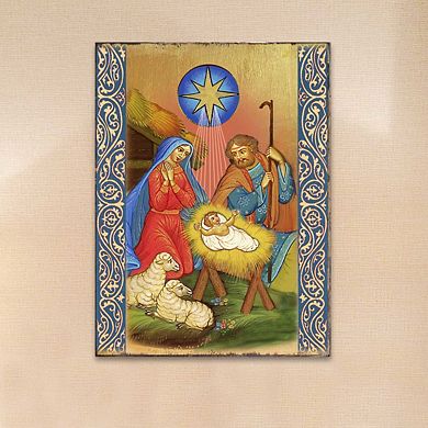 G.Debrekht Nativity Birth Wooden Gold Plated Religious Orthodox Sacred Icon Inspirational Icon Décor