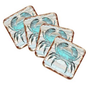 Crab Coastal Wooden Cork Coasters Gift Set of 4 by Nature Wonders
