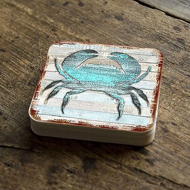 Crab Coastal Wooden Cork Coasters Gift Set of 4 by Nature Wonders