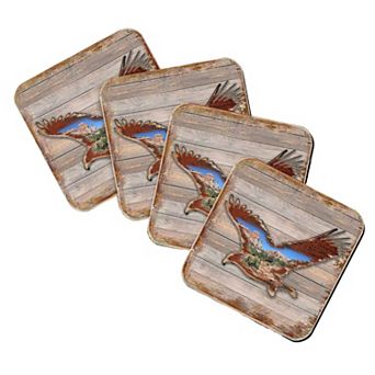Eagle Wooden Cork Coasters Gift Set of 4 by Nature Wonders