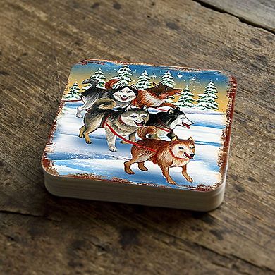 Huskies Wooden Cork Coasters Gift Set of 4 by Nature Wonders