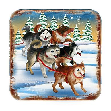 Huskies Wooden Cork Coasters Gift Set of 4 by Nature Wonders