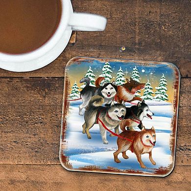 Huskies Wooden Cork Coasters Gift Set of 4 by Nature Wonders