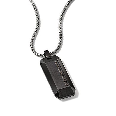 Bulova Men's Precisionist Stainless Steel Brown Diamond Accent Dog Tag Necklace
