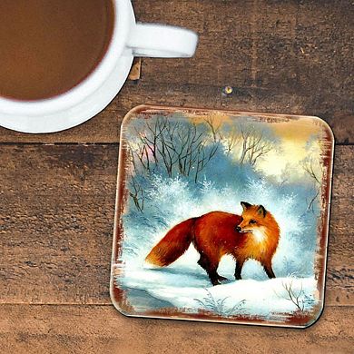Fox Wooden Cork Coasters Gift Set of 4 by Nature Wonders