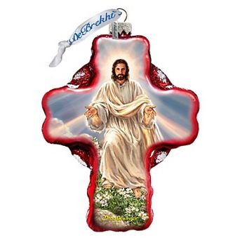 G.Debrekht Jesus Resurrections Icon Cross Glass Ornament by D. Gelsinger DecorNativity Holiday Decor - 758-021-DG