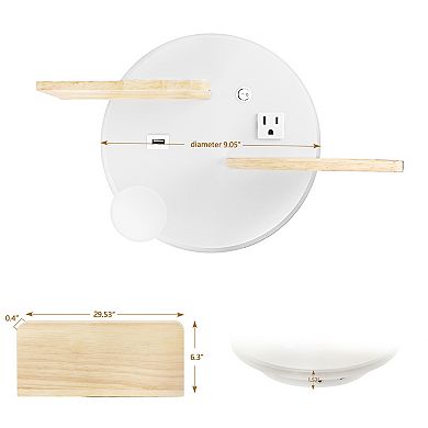 Nextop 14 in. Classic Led Wall Sconce With USB And Wood Shelf for Bedroom, Living Room