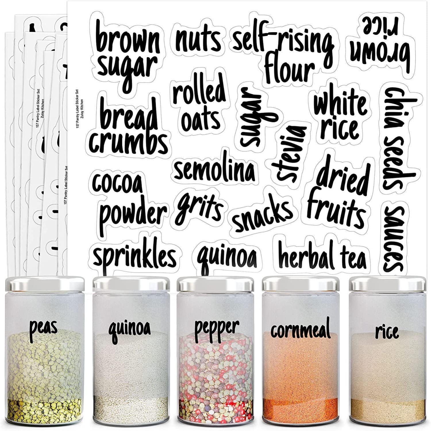 Talented Kitchen 24 Glass 6 oz Spice Jars with Lids and Labels, Sift/Pour, Course Shakers, Clear and Chalkboard Style Stickers